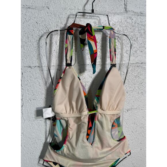 Bar III Tropical print Cowlneck One-Piece Swimsuit  Multi S - Picture 12 of 13